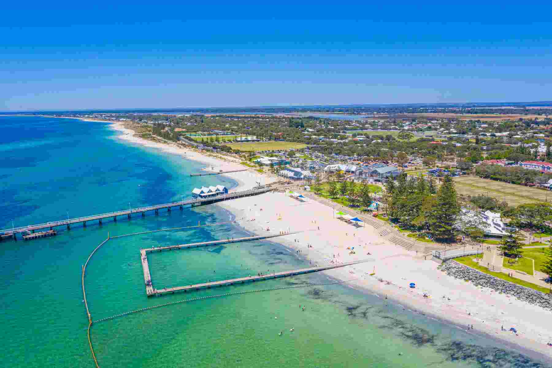 Aerial view of Busselton Beaches and the Jetty