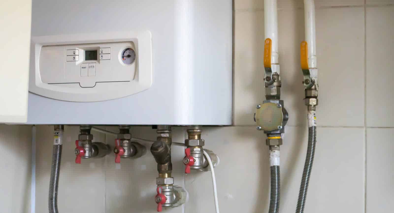 A gas boiler in a home kitchen.